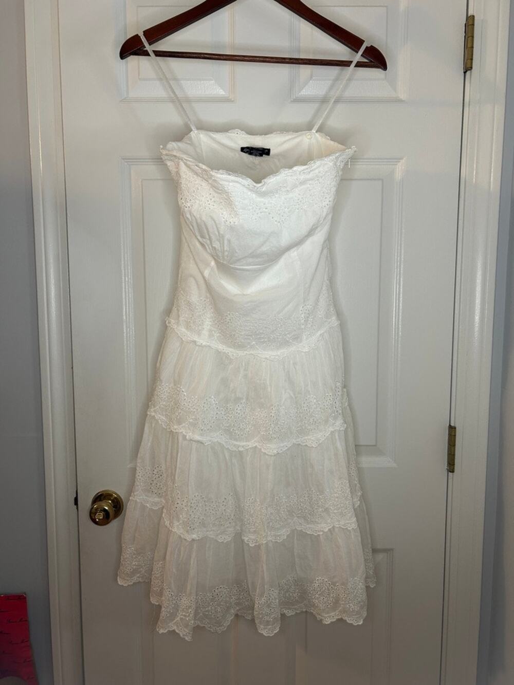 Alexandra Bartlett Womens 4 White Cotton Eyelet Tiered Sundress Cottagecore